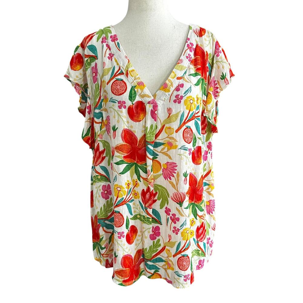 Cynthia Rowley Multicolor Floral Blouse Women's Plus Size 1X | 38-12
